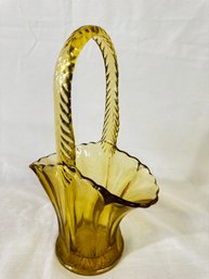 Large Amber Glass Basket About 10 Inches Tall