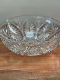 Vtg Carved/cut Glass Serving Bowl With Scalloped Rim