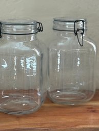Two Glass Per Alimente (Italy) Square Jars W/ Bail Lids Closure.