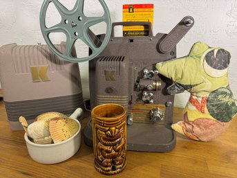 Kodak 8mm Projector For The Mystery Florida Movie Complete With Vintage Kellogg Gator And Great Tiki Glass