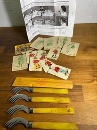 4 Incredible New Old Stock Doublit Salad Fork Knives With Some Old Old Maid Cards