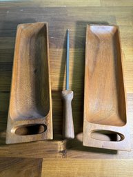 Nice Pair Of Carved Wooden Trays And A Nice Knife Sharpener