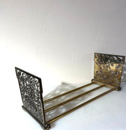 Antique Folding Book Holder , Ornate Pattered Brass