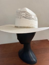 Cody James Bangora Straw Cowboy Hat With Woven Gold Hat Band Size 6 5/8