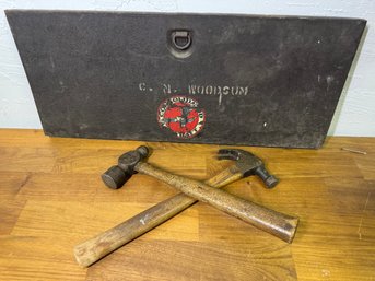 Two Fabulous Vintage Hammers With An Interesting Old Metal Chest Lid