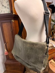 Large Dark Green Leather Cross Body Satchel