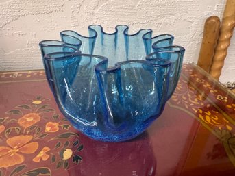 Fun Crackle Glass Vase With Ribbon Edge About 5x6 Inches