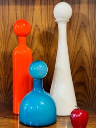 Stunning  Set Of Three Large Glass Decanters With Stoppers