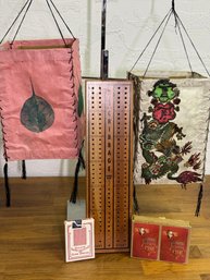 Cribbage Board Vintage Cards And Some Paper Lanterns