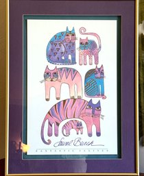 Laurel Burch 'Fantastic Felines' Print,   Dbl Matted And Gold Frame. 16 X 22