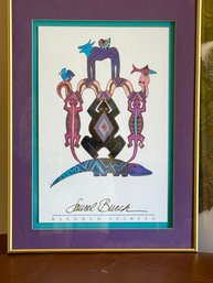 Laurel Burch  Signed'Kindred Spirits' Print,   Dbl Matted And Gold Frame. 16 X 22