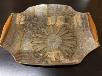 Awesome Georges Briard Mid Century Glass Platter With Wooden Handles