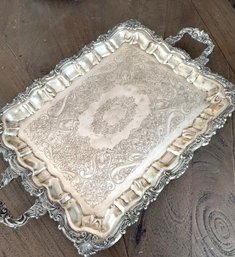 Vintage Silver Plated Victorian Style Footed Serving Tray. Heavy And Detailed