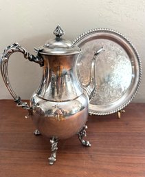 Fabulous Vintage Silverplate Footed Coffee Pot With Round Platter