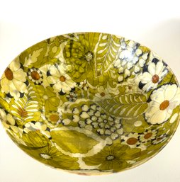 Vintage Fiberglass Serving Bowl Avocado Green Floral