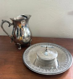 Fabulous Vintage Silverplate Footed Coffee Pot With Round Platter