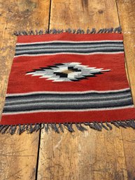Vintage Chimayo Weaving With Fringe For Wall Or Table About 20x19