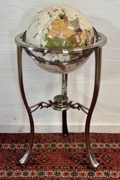 Lovely Gemstone World Globe On Stand With Compass