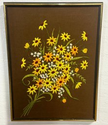 Vintage Floral Framed Crewel Embroidery Floral Wall  Art 29 X 19