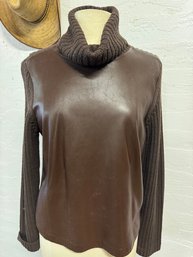 Designer Leather And Knit Turtle Neck Sweater Size Small