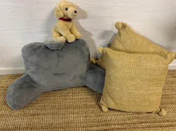 Puffy Seat Back Pillow With Puppy And Decorative Pom Pom Pillows For Indoors Or Out - Look New