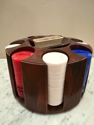Vtg Poker Chip-card Caddy ( Bakelite?) W/ Red White And Blue Chips