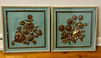 Vintage  Copper Hammered Floral Wall Art 16 Inch
