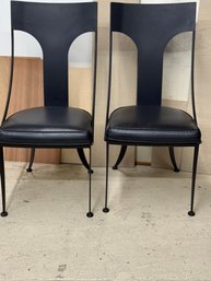 High End Johnston Casuals  Black Metal Chairs W/ Vegan Leather Seats.