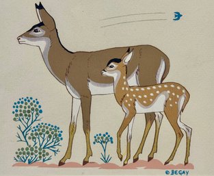 Navajo  Artist, Harrison Begay Silkscreen Tewa Print-Deer