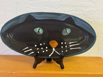 Cool Cat Tray By Stephen Kilborn SK Signed Pottery Taos New Mexico 16 X 8