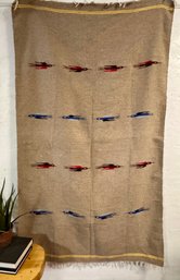 Soft Mexican Blanket About 79x45 With Stylized Bird Motif