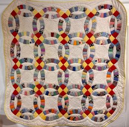 Vintage Hand Stitched Wedding Ring Patterned Quilt 78x72
