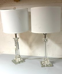 Vtg High End Crystal/glass Table Lamps With Newer Shades.  Heavy And Sparkly!