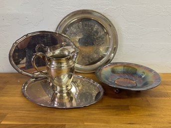 Silver Plated Trays  & Pitcher Lot