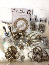 Drapery Hardware/accessory Lot, Tie Backs, Rings, Brackets, Hooks, Finials