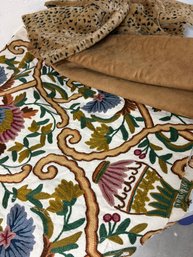 Vintage And Newer Designer Fabric Remnants : Lot 3:  Embroidered And Cheetah