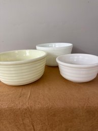 Vtg Milk Glass Mixing Bowls X 3, One Marked Hamilton