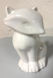 Glossy White Ceramic Fox Figurine. Approx 6 In High