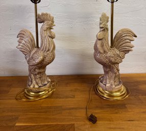 Amazing Pair Of Mid Century French Rooster Lamps