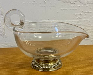 Vintage Glass Creamer Or Gravy Boat With Sterling Silver Base