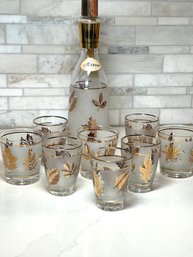 Mid Century Modern Libbey Frosted Gold Leaf Foilage Glassware