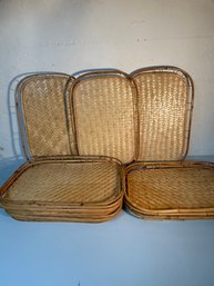 Vtg Woven Rattan  And Bamboo Stacking/Serving Trays, Set Of 8