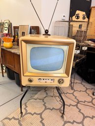 Mid Century Zeneth TV On Hairpin Rolling Stand With Antenna