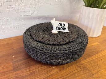 Old Woven Basket With Old Crow Pour Spout