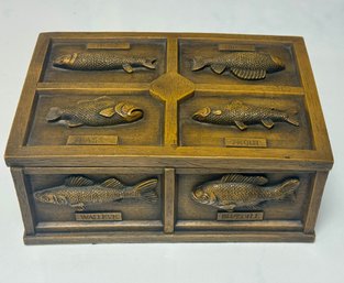 Vintage Fish Jewelry, Trinket Box Organizer Brown Resin Wood Grain