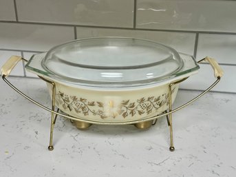 Vintage Pyrex Golden  Grapes Casserole Dish WithDouble Candle Warmer