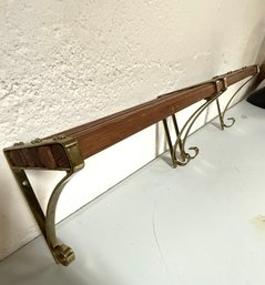 Mid Century Modern Adjustable Slat Shelf With Brass Brackets