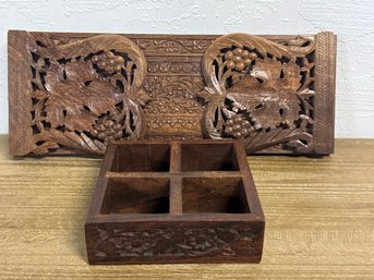 Hand Carved Wooden Adjustable Book Holder & Craved Box