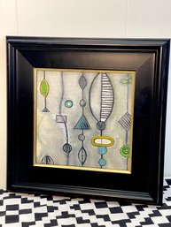 Mid Century Modern Inspired Original Abstract Painting In Nice Chunky Black Frame