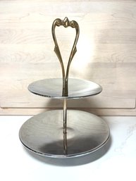 Vintage KROMEX Mid Century Modern 2 Tiered Chrome Tray With Brass Handle